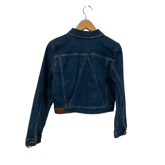 Calvin Klein Women’s Cropped Denim Jacket Blue Stretch Jean Size L - Picture 8 of 11